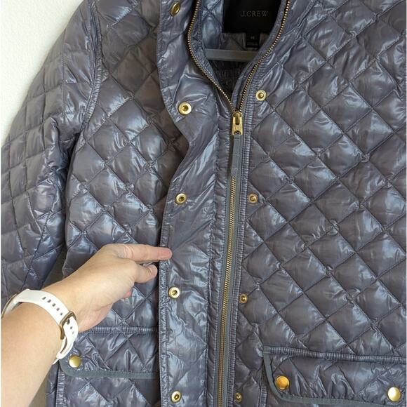 J.Crew Blue/Gray Quilted Down Filled Full Zip Puffer Lightweight Jacket, size XS - Picture 3 of 10